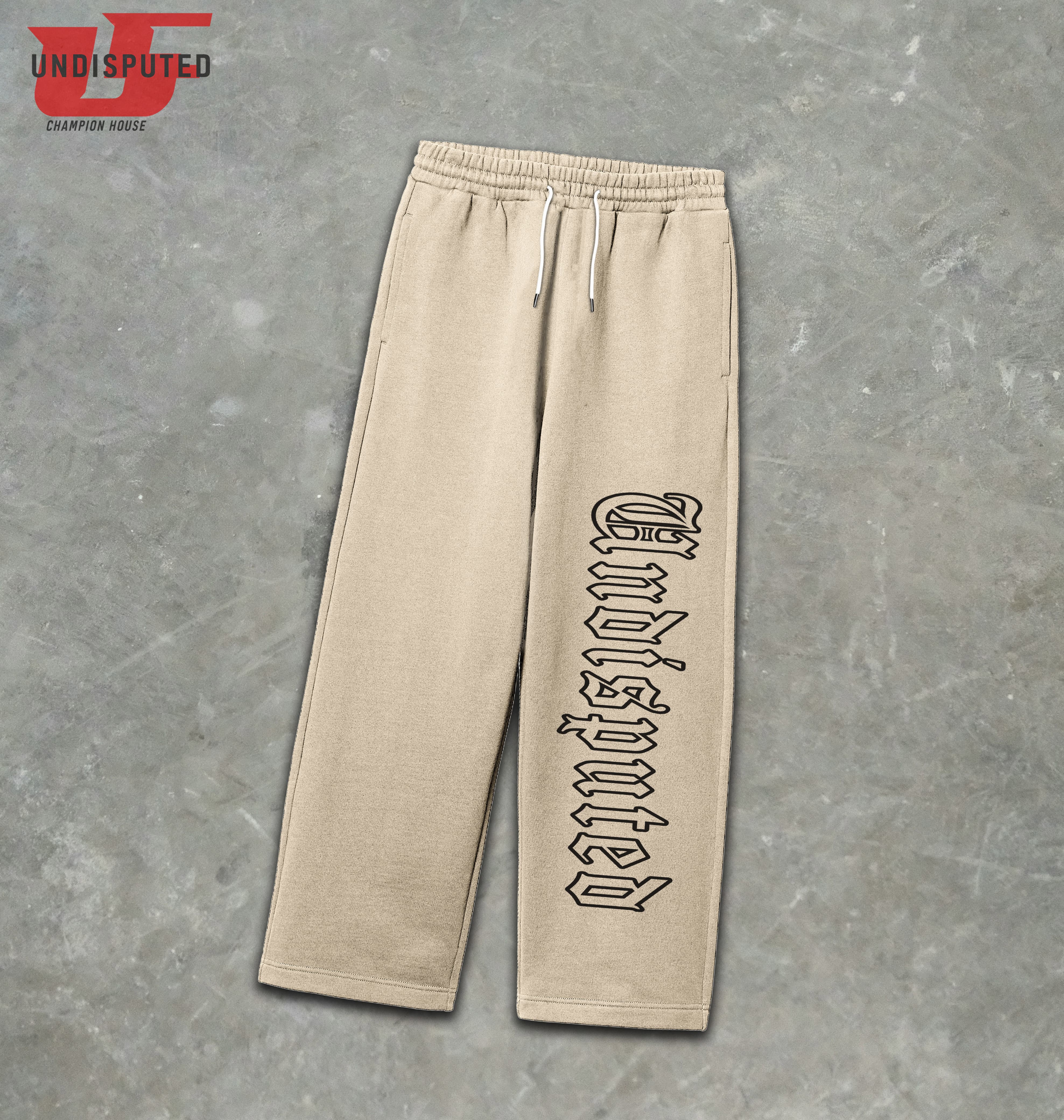 Beige Oversized Athletic Pants with "Undisputed"