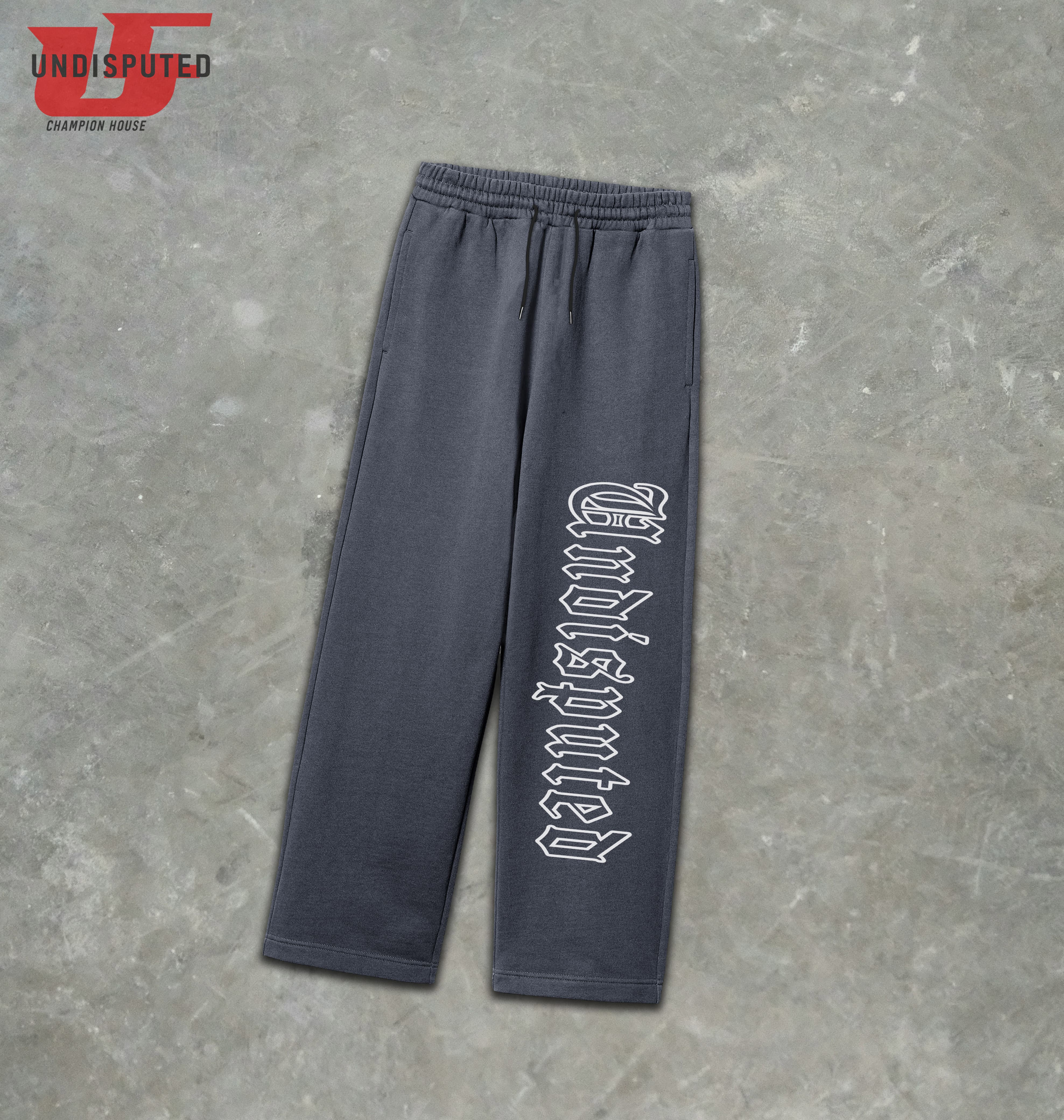 Dark Gray Oversized Athletic Pants with "Undisputed"