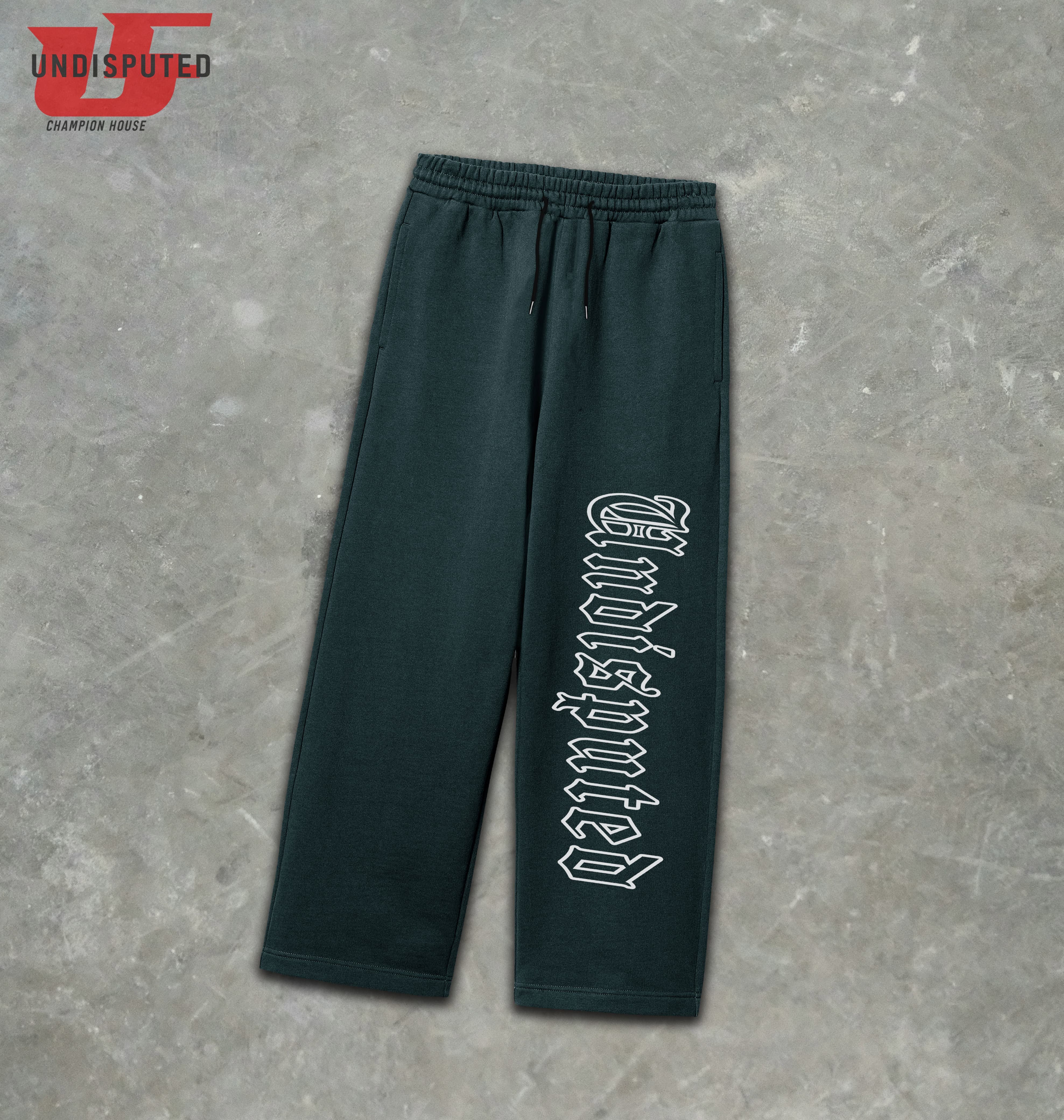 Olive Oversized Athletic Pants with "Undisputed"